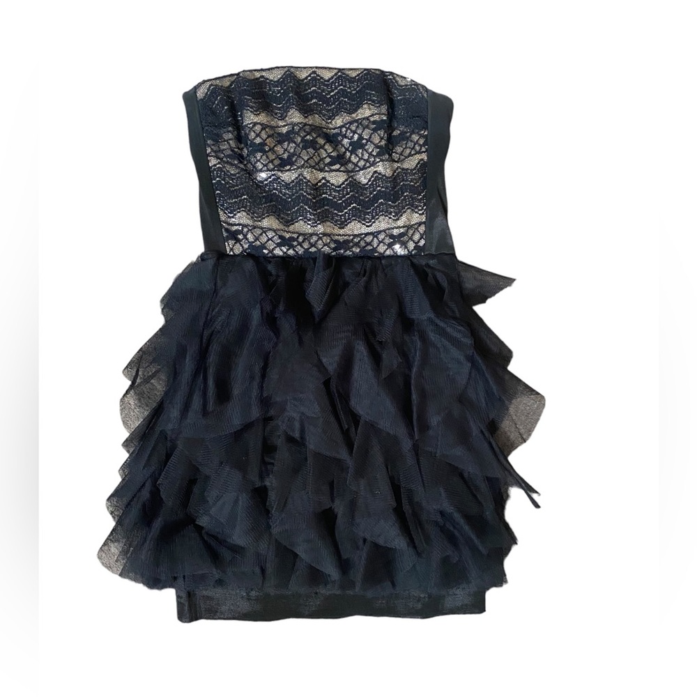 Jessica McClintock vintage strapless mini formal dress black and champag…
